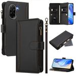 For Redmi A5 4G 171.7mm / Poco C71 Magnetic Closure Nine Card Slots Zipper Leather Case with Hand Strap(Black)