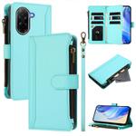 For Redmi A5 4G 171.7mm / Poco C71 Magnetic Closure 9 Card Slots Zipper Leather Case with Hand Strap(Mint Green)