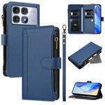For Redmi K70 Ultra Magnetic Closure 9 Card Slots Zipper Leather Case with Hand Strap(Dark Blue)