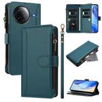 For Redmi K80 / K80 Pro Magnetic Closure Nine Card Slots Zipper Leather Case with Hand Strap(Dark Green)