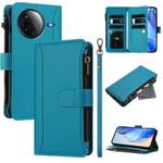 For Redmi K80 / K80 Pro Magnetic Closure Nine Card Slots Zipper Leather Case with Hand Strap(Turquoise)