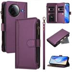 For Redmi K80 / K80 Pro Magnetic Closure 9 Card Slots Zipper Leather Case with Hand Strap(Purple)