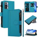 For Redmi Note 10 Pro / Note 10 Pro Max Magnetic Closure 9 Card Slots Zipper Leather Case with Hand Strap(Turquoise)