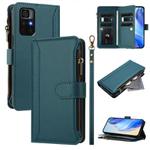 For Redmi Note 11S 5G / Poco M4 Pro 5G Magnetic Closure 9 Card Slots Zipper Leather Case with Hand Strap(Dark Green)