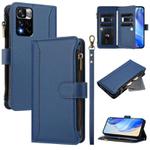 For Redmi Note 11 Pro+ 5G EU / Poco X4 NFC Magnetic Closure 9 Card Slots Zipper Leather Case with Hand Strap(Dark Blue)