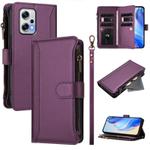 For Redmi Note 11T Pro+ / Poco X4 GT Magnetic Closure Nine Card Slots Zipper Leather Case with Hand Strap(Purple)