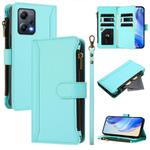 For Redmi Note 12 5G Global / Poco X5 Magnetic Closure 9 Card Slots Zipper Leather Case with Hand Strap(Mint Green)