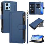 For Redmi Note 12 4G Global Magnetic Closure 9 Card Slots Zipper Leather Case with Hand Strap(Dark Blue)