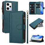 For Redmi Note 12 Pro 5G Global / Poco X5 Pro Magnetic Closure 9 Card Slots Zipper Leather Case with Hand Strap(Dark Green)