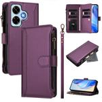 For Redmi Note 13 4G Magnetic Closure 9 Card Slots Zipper Leather Case with Hand Strap(Purple)