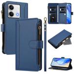 For Redmi Note 13 5G Magnetic Closure 9 Card Slots Zipper Leather Case with Hand Strap(Dark Blue)