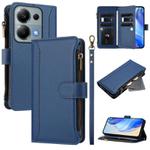 For Redmi Note 13 Pro 4G / Poco M6 Pro 4G Magnetic Closure 9 Card Slots Zipper Leather Case with Hand Strap(Dark Blue)