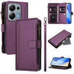 For Redmi Note 13 Pro 4G / Poco M6 Pro 4G Magnetic Closure 9 Card Slots Zipper Leather Case with Hand Strap(Purple)