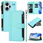 For Redmi Note 13 Pro+ 5G Magnetic Closure 9 Card Slots Zipper Leather Case with Hand Strap(Mint Green)
