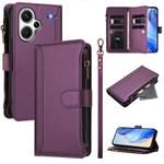 For Redmi Note 13 Pro+ 5G Magnetic Closure 9 Card Slots Zipper Leather Case with Hand Strap(Purple)