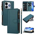 For Redmi Note 14 5G / Poco M7 Pro 5G Magnetic Closure Nine Card Slots Zipper Leather Case with Hand Strap(Dark Green)