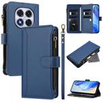For Redmi Note 14 Pro 4G Magnetic Closure 9 Card Slots Zipper Leather Case with Hand Strap(Dark Blue)