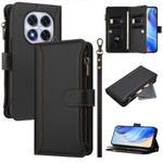 For Redmi Note 14 Pro 4G Magnetic Closure 9 Card Slots Zipper Leather Case with Hand Strap(Black)