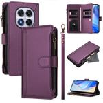 For Redmi Note 14 Pro 4G Magnetic Closure 9 Card Slots Zipper Leather Case with Hand Strap(Purple)