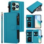 For Wiko T20 Magnetic Closure 9 Card Slots Zipper Leather Case with Hand Strap(Turquoise)
