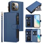 For OPPO A5 Pro 5G Global / A5 Pro 4G Global Magnetic Closure 9 Card Slots Zipper Leather Case with Hand Strap(Dark Blue)