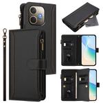 For OPPO A5 Pro 5G Global / A5 Pro 4G Global Magnetic Closure 9 Card Slots Zipper Leather Case with Hand Strap(Black)