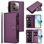 For OPPO A5 Pro 5G Global / A5 Pro 4G Global Magnetic Closure 9 Card Slots Zipper Leather Case with Hand Strap(Purple)