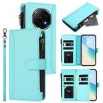 For OPPO F29 Pro 5G Global Magnetic Closure 9 Card Slots Zipper Leather Case with Hand Strap(Mint Green)