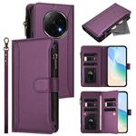 For OPPO F29 Pro 5G Global Magnetic Closure 9 Card Slots Zipper Leather Case with Hand Strap(Purple)