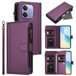 For OPPO A3 4G Global / A60 5G Global Magnetic Closure 9 Card Slots Zipper Leather Case with Hand Strap(Purple)