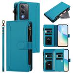 For OPPO A3 Pro 5G Global / K12X 5G Global Magnetic Closure 9 Card Slots Zipper Leather Case with Hand Strap(Turquoise)