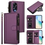 For OPPO A98 5G / F23 5G India Magnetic Closure 9 Card Slots Zipper Leather Case with Hand Strap(Purple)
