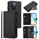 For OPPO A57 4G Global / A77 4G Global Magnetic Closure 9 Card Slots Zipper Leather Case with Hand Strap(Black)