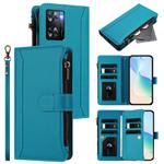 For OPPO A57 4G Global / A77 4G Global Magnetic Closure 9 Card Slots Zipper Leather Case with Hand Strap(Turquoise)