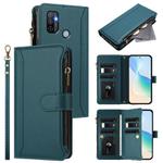 For OPPO A11S 4G Magnetic Closure 9 Card Slots Zipper Leather Case with Hand Strap(Dark Green)