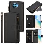 For OPPO A93 4G 2020 Global / F17 Pro Magnetic Closure 9 Card Slots Zipper Leather Case with Hand Strap(Black)