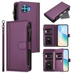 For OPPO A93 4G 2020 Global / F17 Pro Magnetic Closure 9 Card Slots Zipper Leather Case with Hand Strap(Purple)