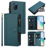 For OPPO A72 / A52 / A92 4G Magnetic Closure 9 Card Slots Zipper Leather Case with Hand Strap(Dark Green)