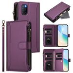 For OPPO A72 / A52 / A92 4G Magnetic Closure 9 Card Slots Zipper Leather Case with Hand Strap(Purple)