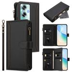 For OPPO A79 5G Global Magnetic Closure 9 Card Slots Zipper Leather Case with Hand Strap(Black)