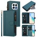 For OPPO F29 5G Global Magnetic Closure 9 Card Slots Zipper Leather Case with Hand Strap(Dark Green)