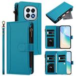 For OPPO F29 5G Global Magnetic Closure 9 Card Slots Zipper Leather Case with Hand Strap(Turquoise)