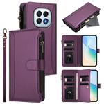 For OPPO F29 5G Global Magnetic Closure 9 Card Slots Zipper Leather Case with Hand Strap(Purple)