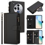 For OPPO Find X7 Magnetic Closure 9 Card Slots Zipper Leather Case with Hand Strap(Black)