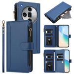 For OPPO Find X7 Ultra Magnetic Closure 9 Card Slots Zipper Leather Case with Hand Strap(Dark Blue)