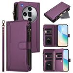 For OPPO Find X7 Ultra Magnetic Closure 9 Card Slots Zipper Leather Case with Hand Strap(Purple)