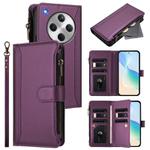 For OPPO Find X8 5G Global Magnetic Closure 9 Card Slots Zipper Leather Case with Hand Strap(Purple)