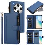For OPPO Find X8 Pro 5G Global Magnetic Closure 9 Card Slots Zipper Leather Case with Hand Strap(Dark Blue)