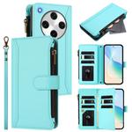 For OPPO Find X8 Pro 5G Global Magnetic Closure 9 Card Slots Zipper Leather Case with Hand Strap(Mint Green)