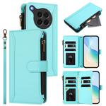 For OPPO Find X8s 5G Magnetic Closure 9 Card Slots Zipper Leather Case with Hand Strap(Mint Green)